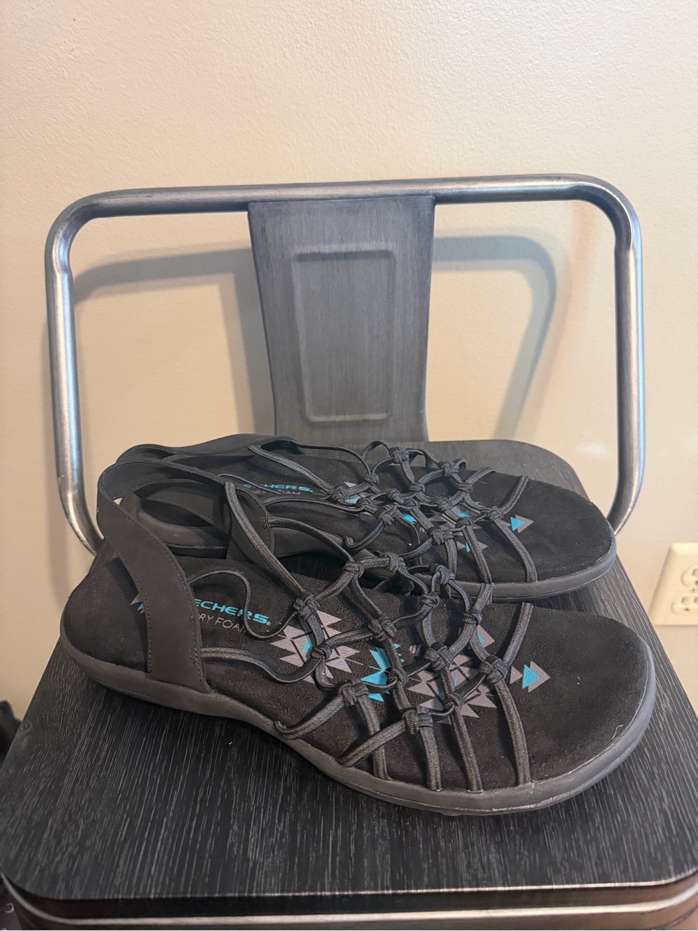 Skechers Memory Foam Black Slingback Comfort Sandals Size 9